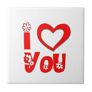 ミニマリストハートの赤い陶器タイル I Love You タイル