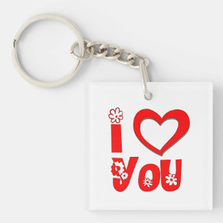 ミニマリストハートの赤い"I Love You"アクリルキーチェーン キーホルダー