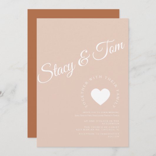 ミニマリストハートアースカラーテラコッタ 招待状 (正面/裏面)