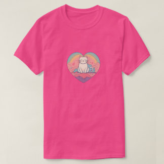 ミニマリストハートキャット Tシャツ