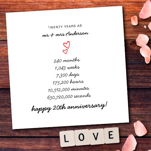 ミニマリストハート ハッピー結婚20周年記念 カード