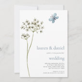 ミニマリストバタフライワイルドフラワーQRブルー結婚ズ 招待状 (正面)