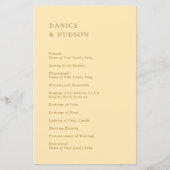 ミニマリストバターイエローモダン結婚式 プログラム (正面)