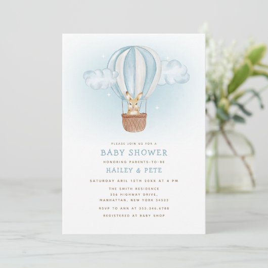 ミニマリストバニーバルーンママへビー赤ちゃんシャワー 招待状 (スタンド正面)