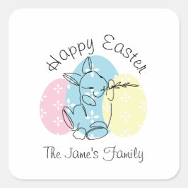 ミニマリストバニーラインアートイースターエッグ春 スクエアシール