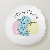 ミニマリストバニーラインアートイースターエッグ春 ラウンドクッション (正面)