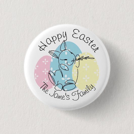 ミニマリストバニーラインアートイースターエッグ春 缶バッジ (正面)