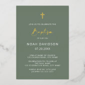 ミニマリストバプテスズセージグリーン&金ゴールド 箔招待状 (正面)