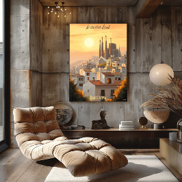 ミニマリストバルセロナスカイライン – ソフトトーンアートスペイン ポスター