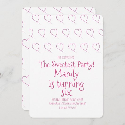 ミニマリストバレンタインデーハートスクライブルハート 招待状 (正面/裏面)