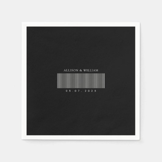 ミニマリストバーコードシック：ブラック&ホワイト結婚ズ スタンダードカクテルナプキン (正面)