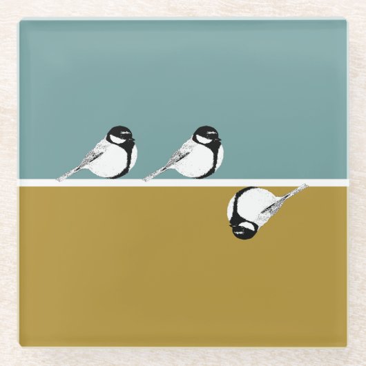 ミニマリストバードデザインコースター ガラスコースター (正面)