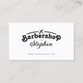 ミニマリストバーバーバーバーショップヘアスタイリストシザーホワイト 名刺 (正面)