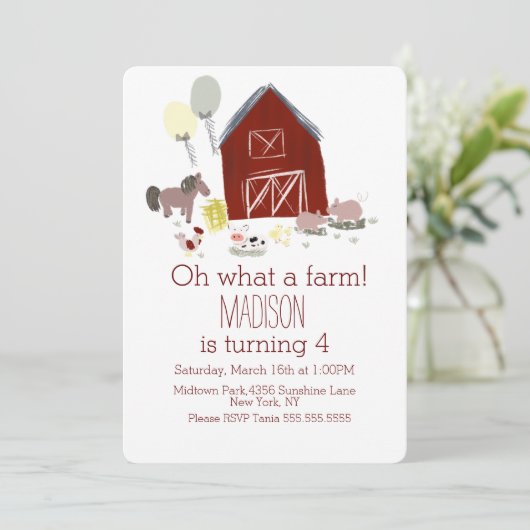 ミニマリストバーンアニマルズファーム誕生日ホースカウズ 招待状 (スタンド正面)