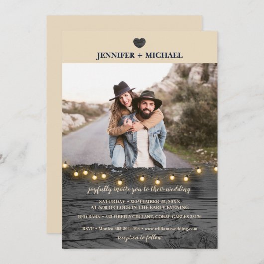 ミニマリストバーンウッドフォト結婚式招待状 招待状 (正面/裏面)