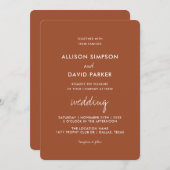 ミニマリストバーントオレンジテラコ結婚ッタズ 招待状 (正面/裏面)