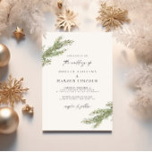 ミニマリストパインツリーブランチ冬の結婚式QRコード 招待状