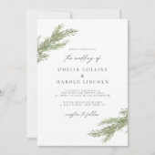 ミニマリストパインツリーブランチ冬の結婚式QRコード 招待状 (正面)