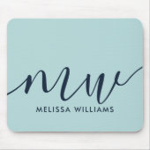 ミニマリストパウダーブルーモノグラム名&イニシャル マウスパッド (正面)