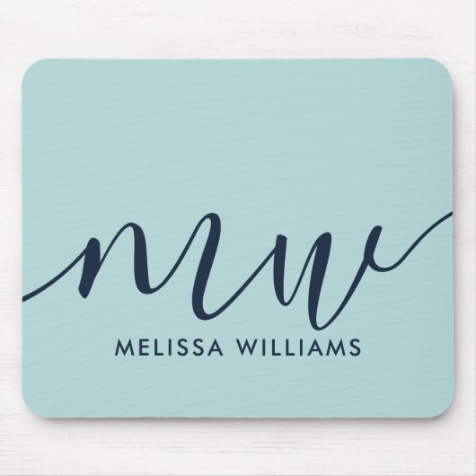 ミニマリストパウダーブルーモノグラム名&イニシャル マウスパッド (正面)