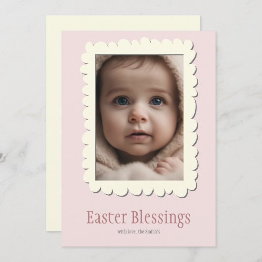 ミニマリストパステルイエローフォトイースター シーズンカード (正面/裏面)