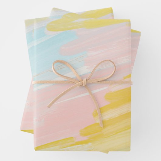 ミニマリストパステルオイルペインティングピンクイエローブルー ラッピングペーパーシート (インサイチュ)