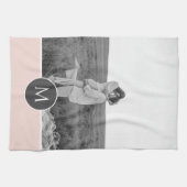 ミニマリストパステルパーソナライズされたピンク名&写真 キッチンタオル (横)