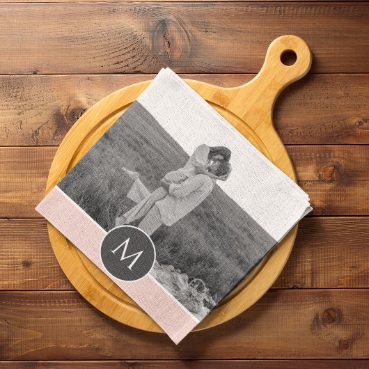 ミニマリストパステルパーソナライズされたピンク名&写真 キッチンタオル