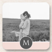 ミニマリストパステルパーソナライズされたピンク名&写真 コースター (正面)