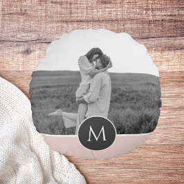 ミニマリストパステルパーソナライズされたピンク名&写真 ラウンドクッション
