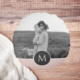 ミニマリストパステルパーソナライズされたピンク名&写真 ラウンドクッション