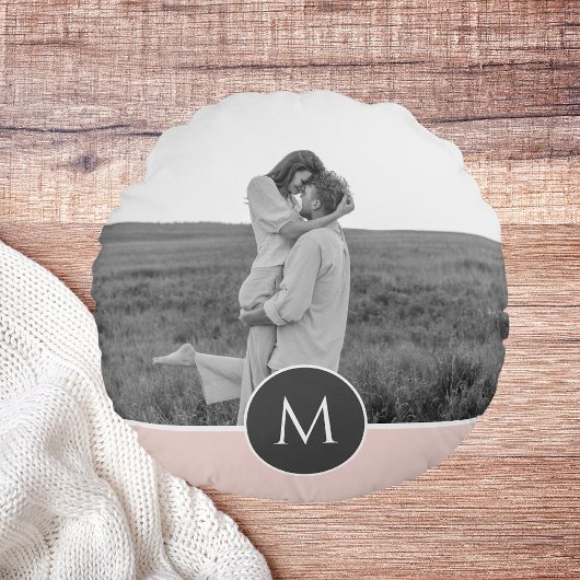ミニマリストパステルパーソナライズされたピンク名&写真 ラウンドクッション