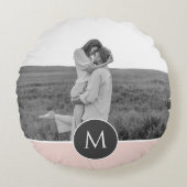 ミニマリストパステルパーソナライズされたピンク名&写真 ラウンドクッション (正面)