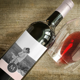 ミニマリストパステルパーソナライズされたピンク名&写真 ワインラベル