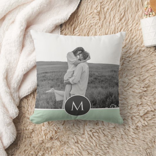 ミニマリストパステルパーソナライズされたミント名&写真 クッション (ブランケット)