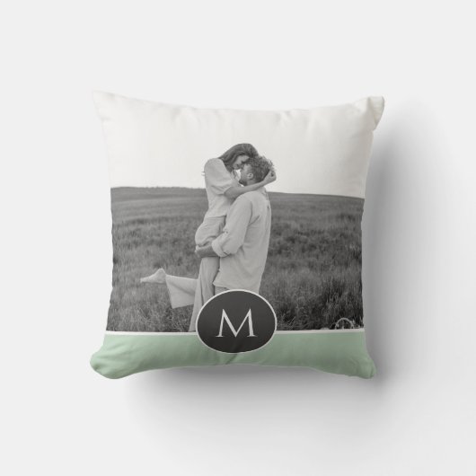 ミニマリストパステルパーソナライズされたミント名&写真 クッション (正面)