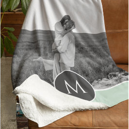 ミニマリストパステルパーソナライズされたミント名&写真 シェルパブランケット