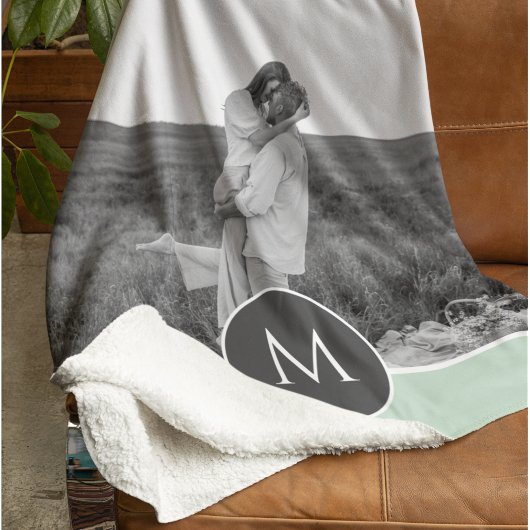ミニマリストパステルパーソナライズされたミント名&写真 シェルパブランケット