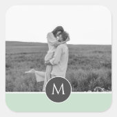 ミニマリストパステルパーソナライズされたミント名&写真 スクエアシール (正面)