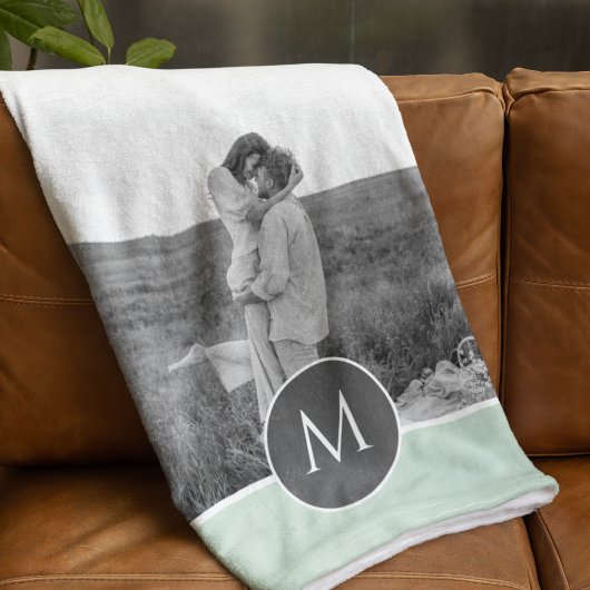 ミニマリストパステルパーソナライズされたミント名&写真 フリースブランケット