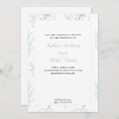 ミニマリストパステルパープル&グリーン結婚フローラ 招待状 (正面/裏面)