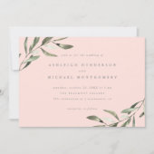 ミニマリストパステルピンクセージグリーンブランチ結婚ズ 招待状 (正面)