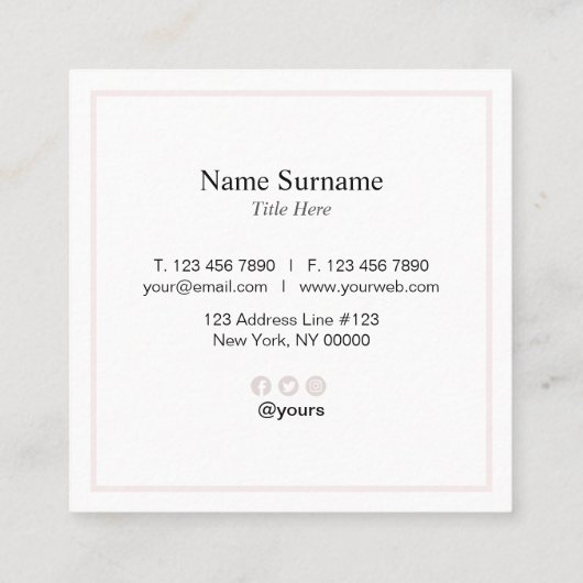 ミニマリストパステルピンクタイプスクエア名刺 スクエア名刺 (裏面)