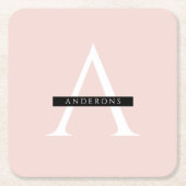 ミニマリストパステルピンクパーソナライズされた名 スクエアペーパーコースター (正面)