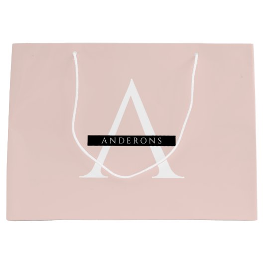 ミニマリストパステルピンクパーソナライズされた名 ラージペーパーバッグ (正面)