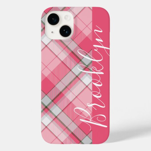 ミニマリストパステルピンクプレイド名前をカスタムする Case-Mate iPhoneケース (裏面)