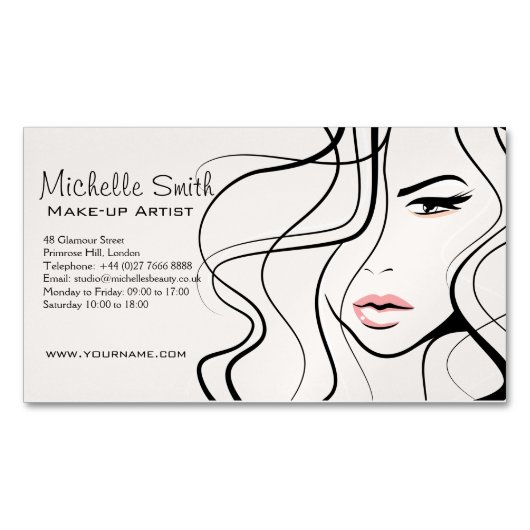 ミニマリストパステルピーチエレガントメフェミニンークアップ マグネット名刺 (正面)