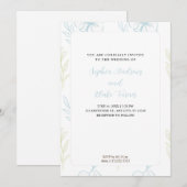 ミニマリストパステルブルー&グリーン結婚フローラ 招待状 (正面/裏面)