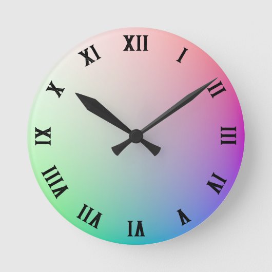 ミニマリストパステルレインボーカラー、ローマ数字 ラウンド壁時計 (正面)
