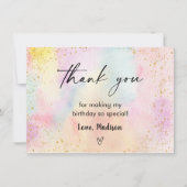 ミニマリストパステルレインボー金ゴールド誕生日 サンキューカード (正面)
